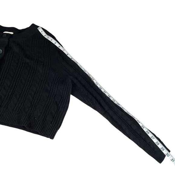 OPEN EDIT Black Cropped Cardigan Cable Knit XL Crew Neck Long Sleeve Button Up - Picture 8 of 10